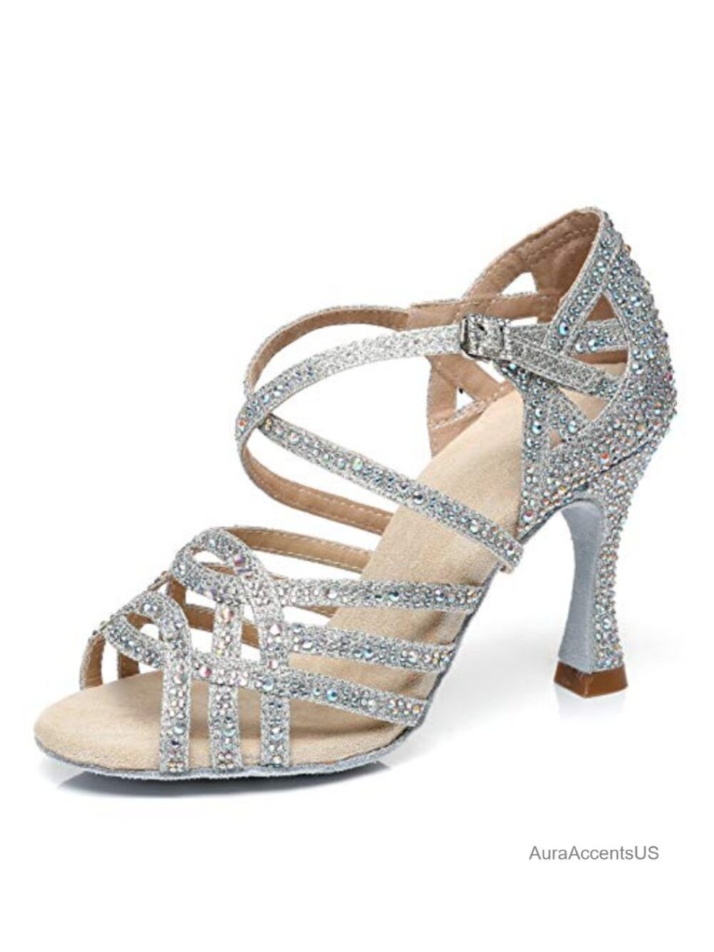 Rhinestone Dance Heels Ankle Strap Latin Salsa Ballroom Shoes